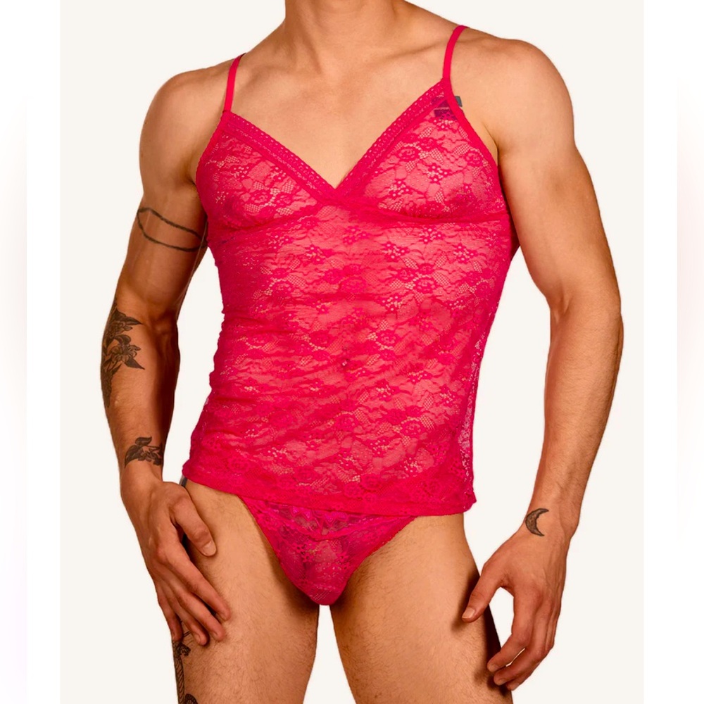 XDress / BodyAware Paris Lace Camisole and Lined Briefs in Hot Pink BNWT Medium